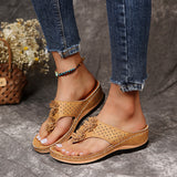 Women's Arch Support Flower Flip Flops, Solid Color Open Toe Non Slip Thong Slippers, Casual Retro Outdoor Slides Shoes