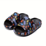 Women's Cartoon Print Pillow Slides, Open Toe Non-slip EVA Slippers, Indoor & Outdoor Shoes