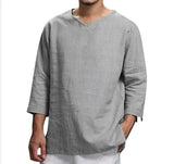 Men's Long-Sleeved V-Neck Linen Loose Shirt✨Buy 2 Free shipping