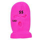 1pc 3 Holes Embroidered Ski Mask SAD & Dollar Sign Knitted Hat For Outdoor Skiing Cycling Gift For Men And Women