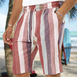 Men's Casual Lightweight Drawstring Elastic Waist Beach Shorts With Pockets