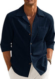 Men's Cotton Linen Shirts Long Sleeve Casual Buttton Down Shirts Beach Top