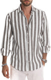 Spring Summer Men'S Polyester Striped Button Shirt