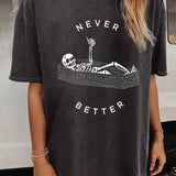 Women's T-shirt Halloween Casual Crew Neck Vintage Skull Print Short Sleeve Loose Fashion T-shirt