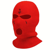 1pc Fashion Embroidered Knitted Ski Mask Winter Balaclava 3 Hole Knitted Ski Neck Warmer Warm Knitted Hat