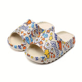 Women's Cartoon Print Pillow Slides, Open Toe Non-slip EVA Slippers, Indoor & Outdoor Shoes