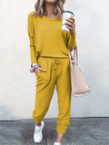 Casual Solid Two-piece Set. Long Sleeve T-shirt & Drawstring Pants Outfits. Women's Clothing