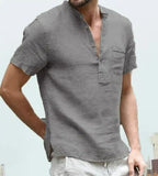 Men's Cotton Short Sleeve Shirt Stand Collar Cotton Linen Temperament Shirt